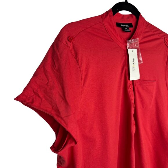 Style & Co Red Button Front Short-Sleeve Mandarin Collar Shirt 100% Cotton Sz 2X - Picture 2 of 7